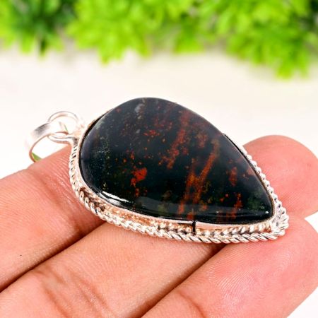 Silver Plated Brass Pear Shaped Pendant Necklace with Agate Gemstone Gift Jewelry